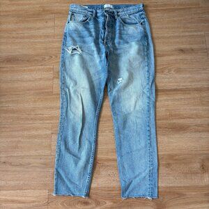 Boyish by Her Billy Button Fly High Rise Distressed Ankle Fray Jeans Blue Sz 30